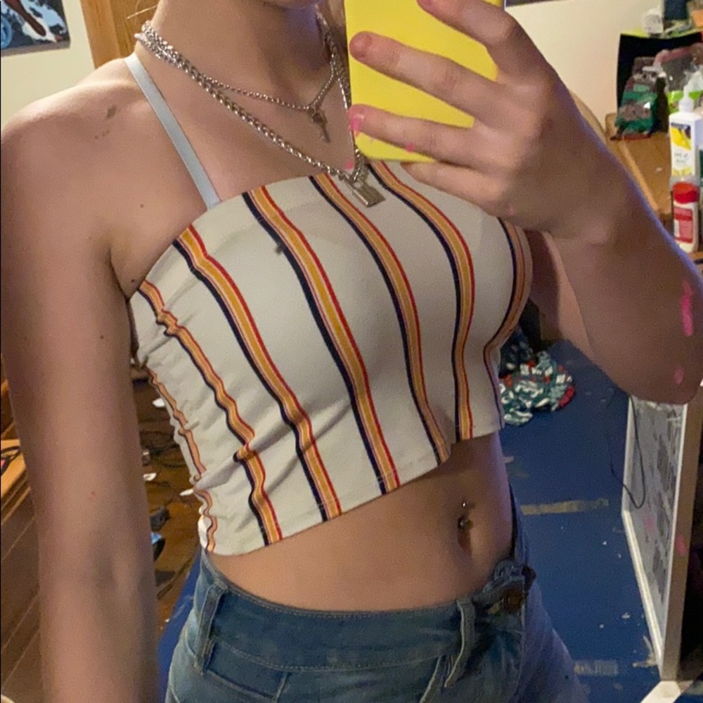 Soft white tube top with stripes